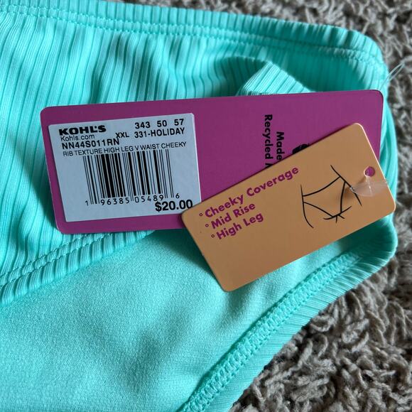 NWT! Juniors' Ninety-Nine° Blue High Leg V-Waist Cheeky Bikini Bottoms Size XXL - Picture 5 of 6